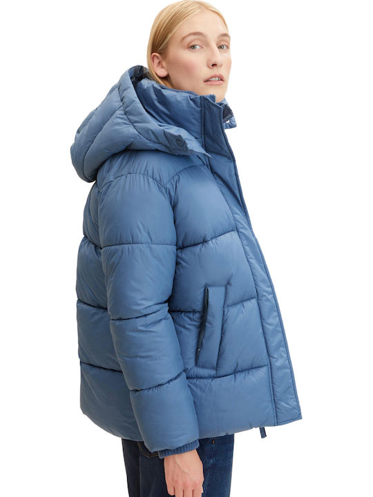 Κοντό Γυναικείο Puffer Μπουφάν για Χειμώνα Stormy Sea Blue