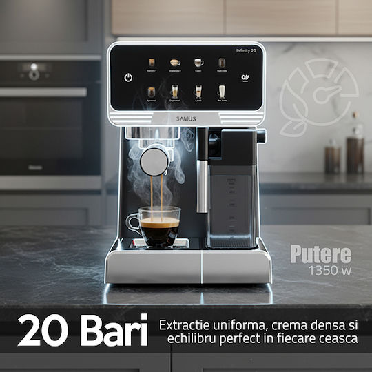 Samus Infinity 20 Mașină de Espresso 1350W Presiune 20bar pentru Cappuccino Neagră