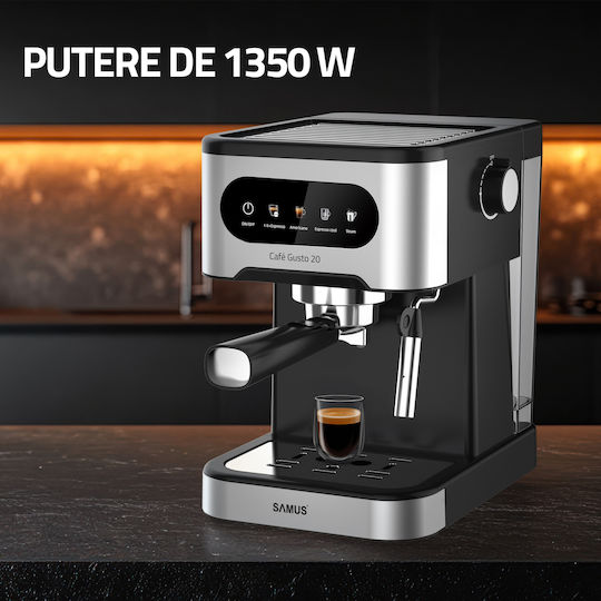Samus Cafe Gusto 20 Μηχανή Espresso 1350W Πίεσης 20bar Γκρι