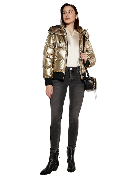 Κοντό Γυναικείο Puffer Μπουφάν για Χειμώνα Metallic