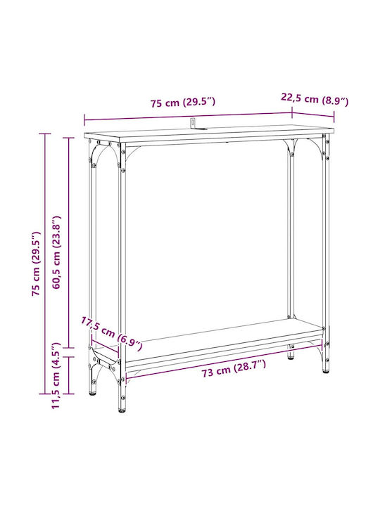 Metal Console Table Artisan Oak L75xW22.5xH75cm