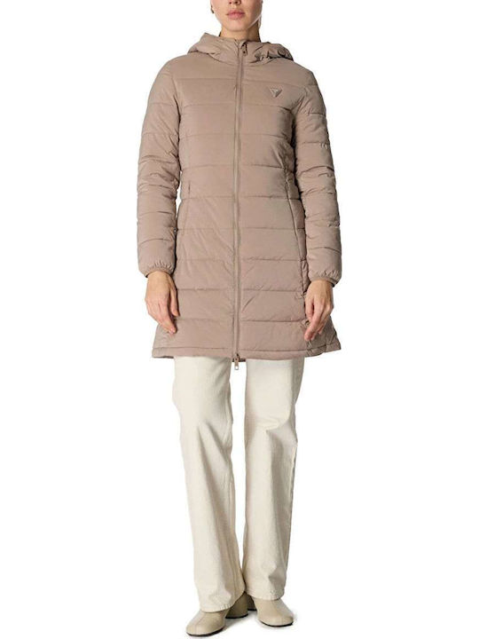 Lang Damen Puffer Jacke für Winter Brown