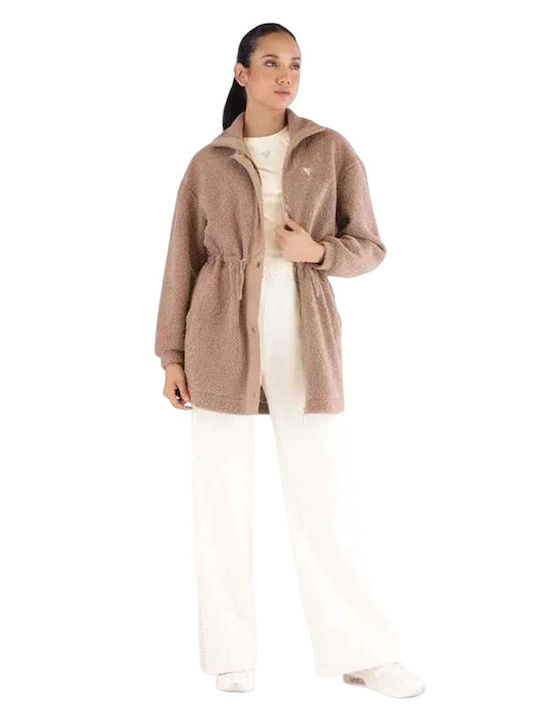 Women's Long Parka Jacket for Winter Brown