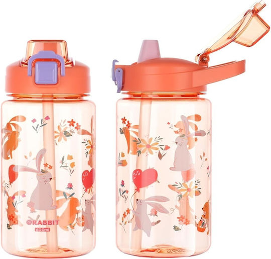 Edman Kinderflasche Kunststoff mit Strohhalm Auslaufsicher Orange 600ml