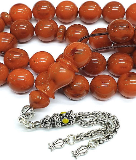 Roloi Komboloi Mastic Worry Beads with 33 Beads Orange 39cm