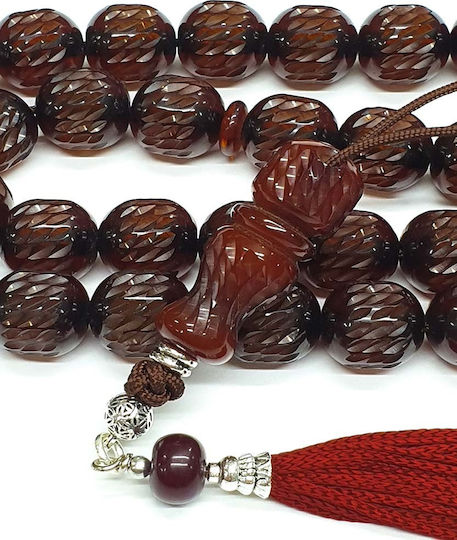 Roloi Komboloi Graven Mastic Worry Beads with 33 Beads Brown 41cm