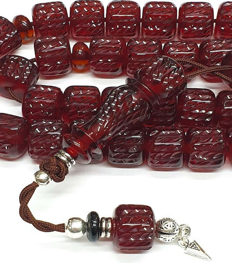 Roloi Komboloi Graven Mastic Worry Beads with 33 Beads Red 36cm