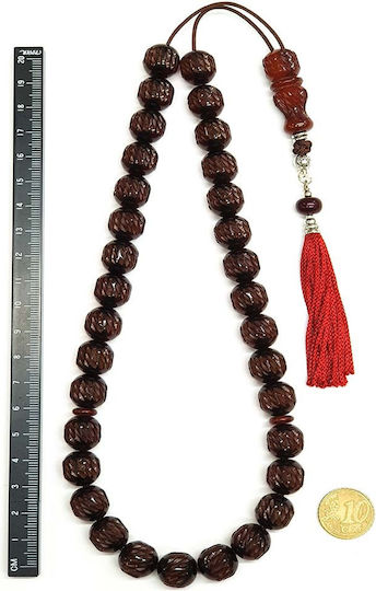 Roloi Komboloi Graven Mastic Worry Beads with 33 Beads Brown 41cm