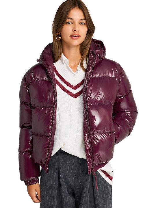 Women's Puffer Jacket for Winter with Hood Burgundy