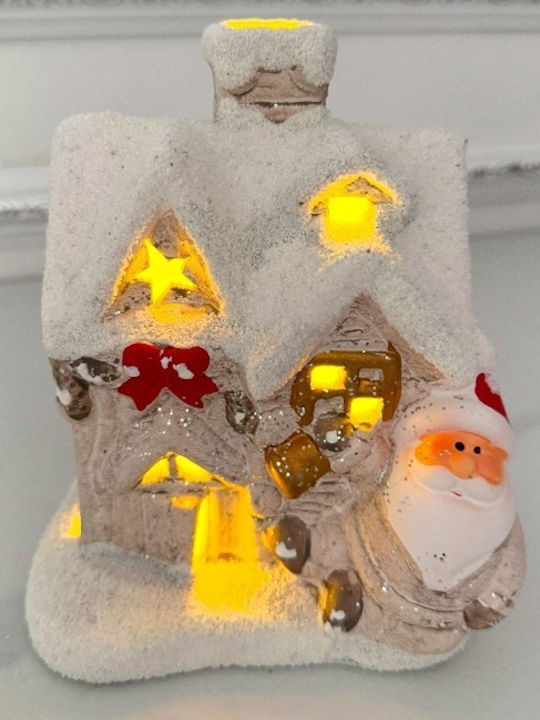 Velve Crăciunescă Iluminată Decorativă Scenă Albă 15x12cm.