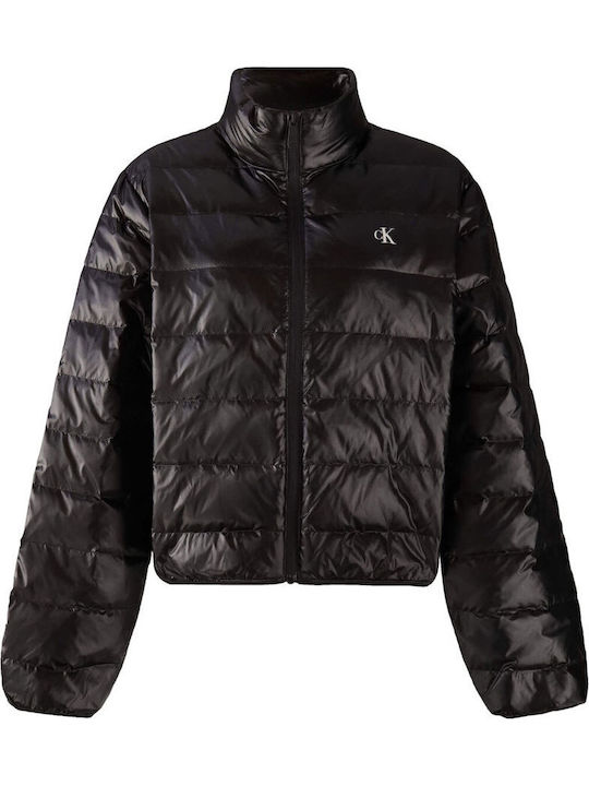 Women's Crop Puffer Jacket for Winter Black