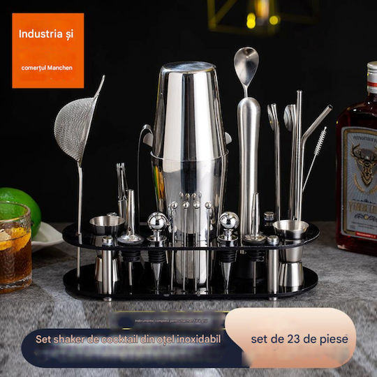 Arvada Shakerpro Mc-ykl23 Kit Complet Pentru Barmani Suport Acrilic 23 Bucăți 500 Ml Dimensiuni 19x12x30.5 Cm Set Pentru Barmani Preparare Băuturi Oțel Inoxidabil