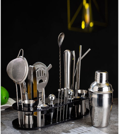 Arvada Shakerpro Mc-ykl23 Kit Complet Pentru Barmani Suport Acrilic 23 Bucăți 500 Ml Dimensiuni 19x12x30.5 Cm Set Pentru Barmani Preparare Băuturi Oțel Inoxidabil