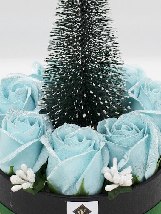 Floral Arrangement In A Round Box Soap Roses A Small Christmas Tree In Center