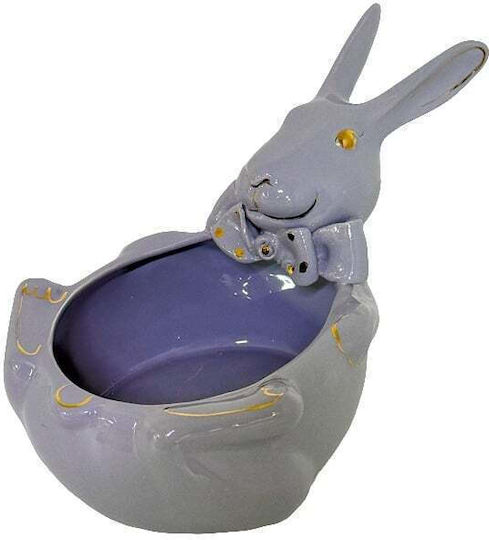 Iepure De Porțelan Gri Cu Detalii Aurii 25 X 15 Cm