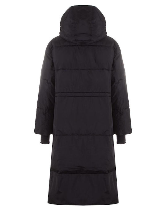Keeley Women's Long Puffer Jacket Waterproof for Winter with Hood Black