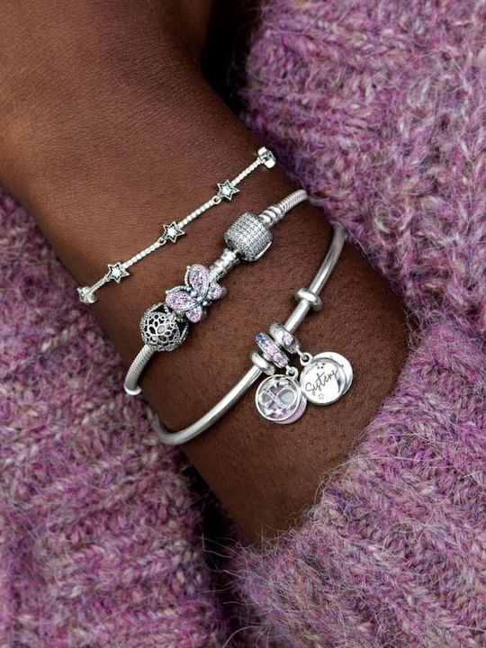 Pandora Forever Sisters Charm mit Steinen aus Silber mit Zirkon Rosa