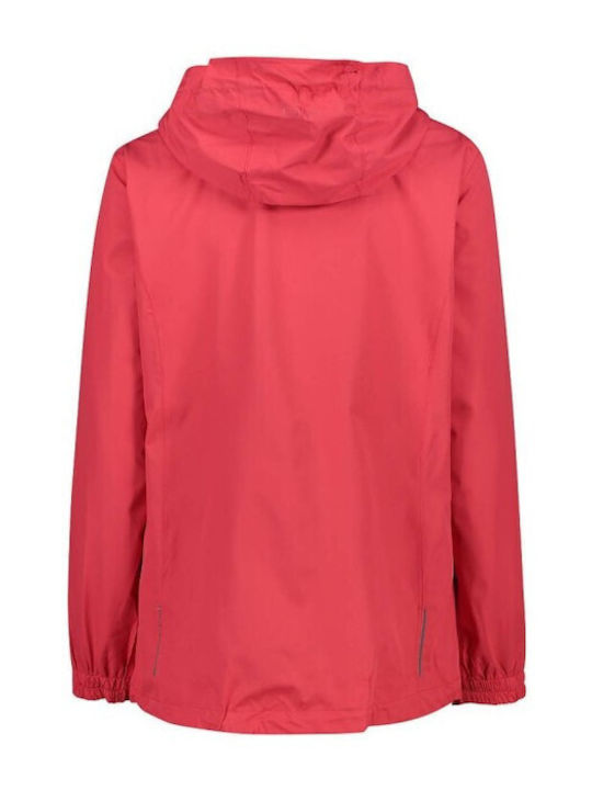 Women's for Hiking Short Sports Jacket Waterproof and Windproof for Winter with Hood Red