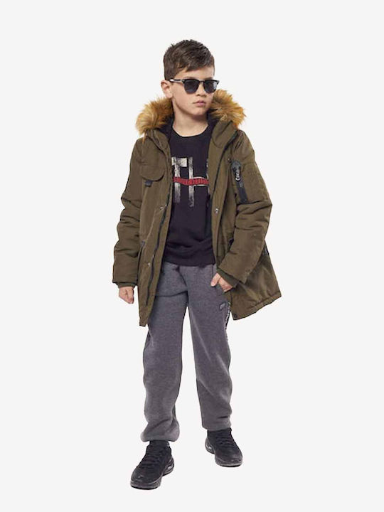 Kinder Freizeitjacke Lang Winddicht mit Kapuze Khaki