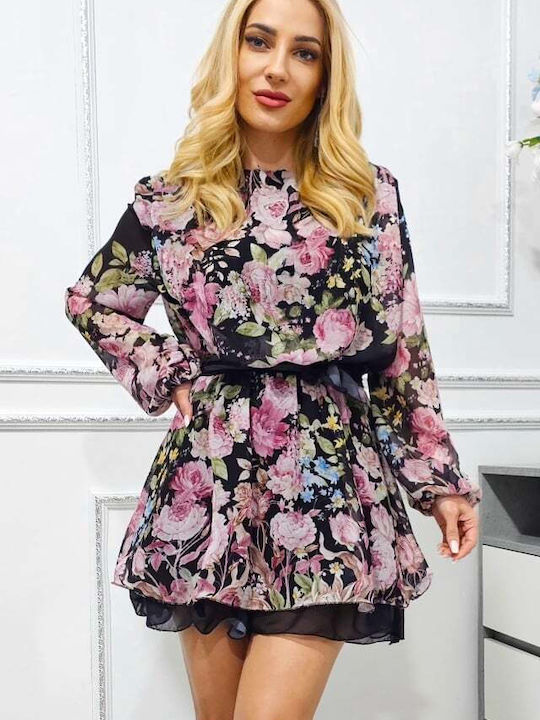 Mini Skirt Envelope Floral Black Floral