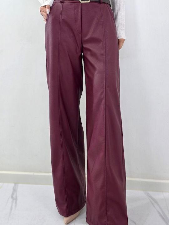 Γυναικείο Burgundy Σετ με Παντελόνι σε Relaxed Εφαρμογή