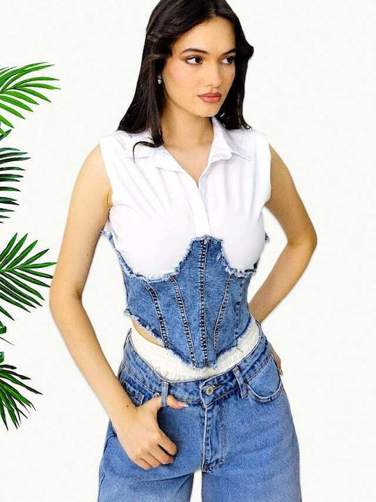 Ärmellos Damen Hemd Blau