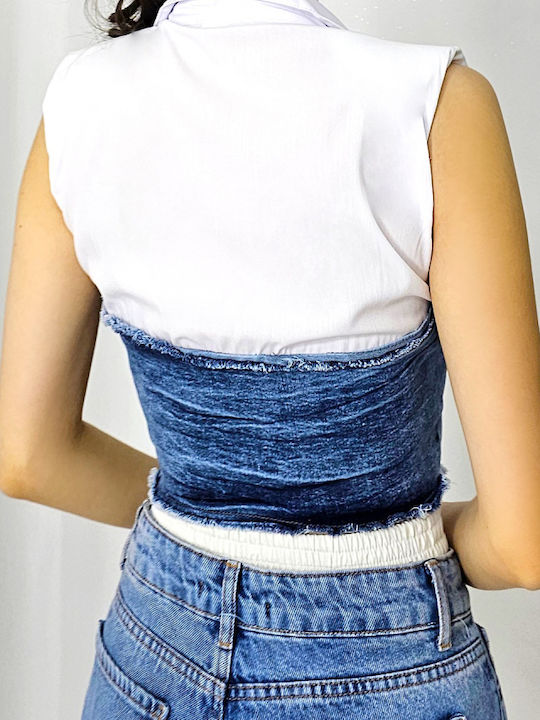 Ärmellos Damen Hemd Blau