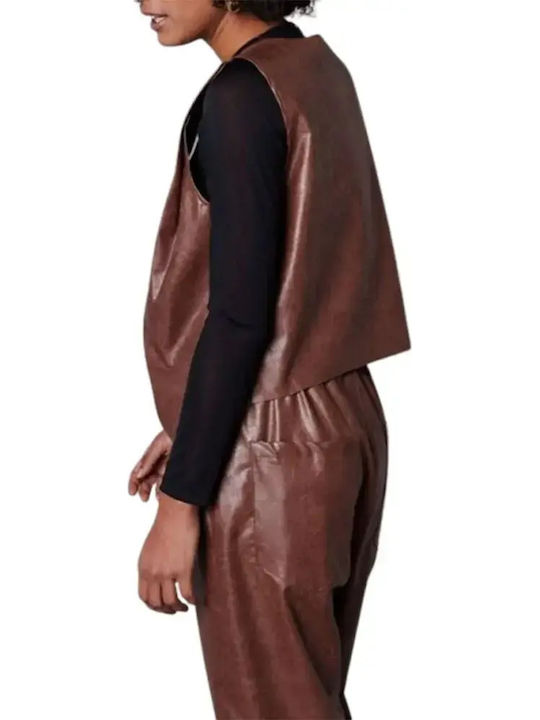 Women's Fabric Trousers with Elastic Carrot Fit Brown