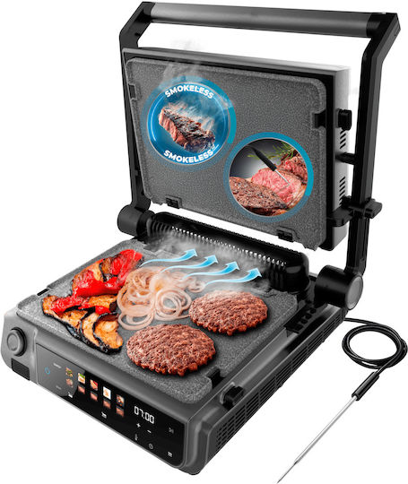 Cecotec Rock'nGrill 2000 Smash PerfectCook Επιτραπέζια Ηλεκτρική Ψησταριά Αυλακωτής Πλάκας 2000W Ανοξείδωτη 30x21εκ.