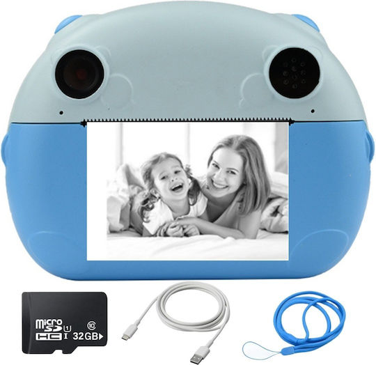 Cameră Pentru Copii Smartic Hd 1080p Rezoluție Baterie 1000mah Ecran 2.0 Inch Card Memorie 32 Gb Funcție Imprimare Instantanee Jocuri Incorporate Mp3 Mod Selfie Usb Type-c Albastră