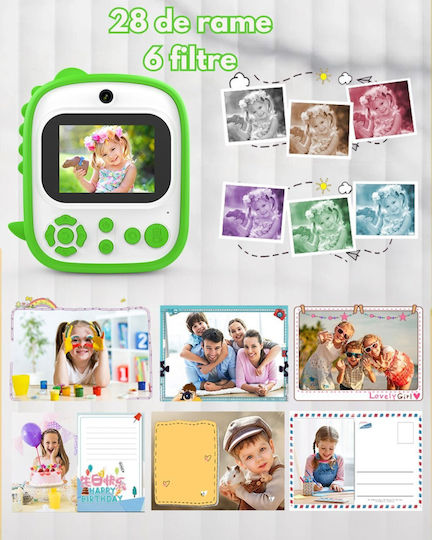Cameră Pentru Copii Smartic Hd 1080p Rezoluție Baterie 800mah Ecran 2.4 Inch Card Memorie 32 Gb Funcție Imprimare Instantă Un Joc Încorporat 3 Role Imprimare Mp3 Mod Selfie 5 Carduri