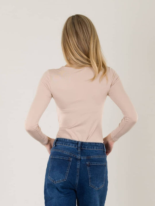 Damen-Bodysuit Quadratischer Dekolleté Beige 16448