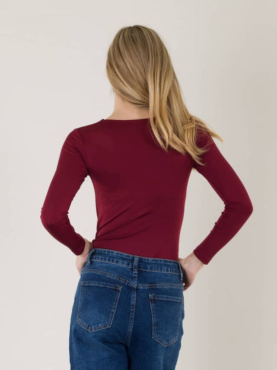 Bodysuit Pentru Femei Decolteu Pătrat Burgundia 16448