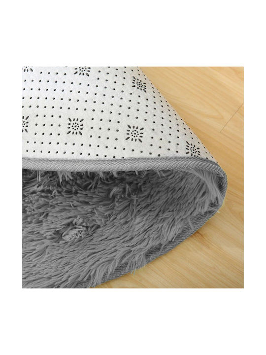 Strado Carpets Rutschfest Teppich Rund Synthetisch,Polyester/Cotton/Leather Silverfur (light Gray)
