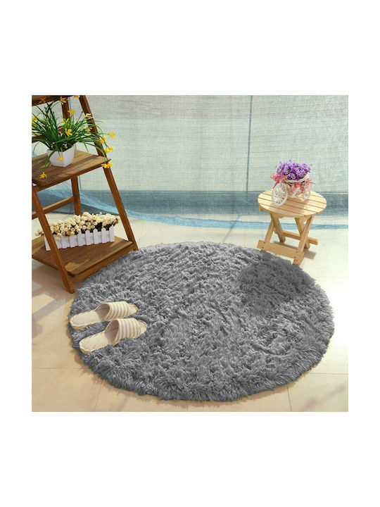 Strado Carpets Rutschfest Teppich Rund Synthetisch,Polyester/Cotton/Leather Silverfur (light Gray)