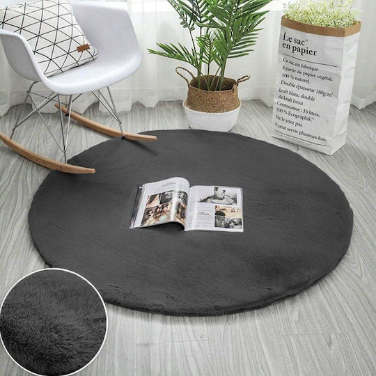 Strado Carpets Rutschfest Teppich Rund Synthetisch,Polyester/Cotton/Leather Grey