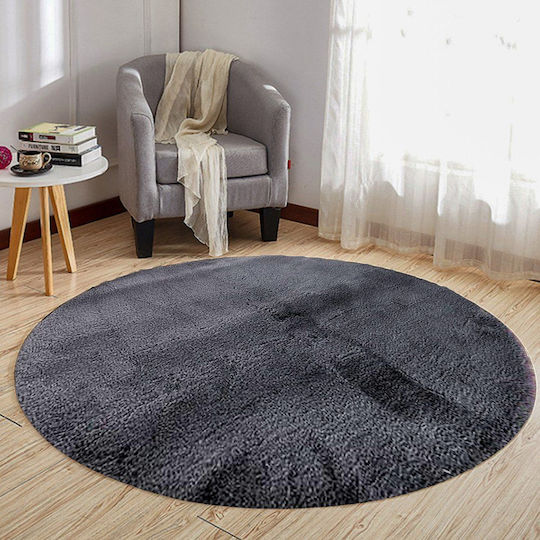 Strado Carpets Rutschfest Teppich Rund Synthetisch,Polyester/Cotton/Leather Grey