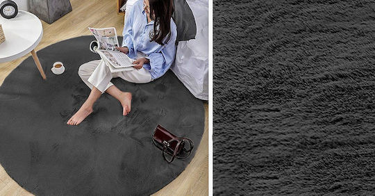 Strado Carpets Rutschfest Teppich Rund Synthetisch,Polyester/Cotton/Leather Grey