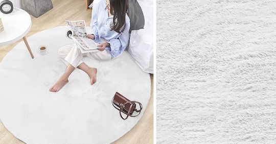 Strado Carpets Αντιολισθητικό Χαλί Στρογγυλό Shaggy White Φ120cm
