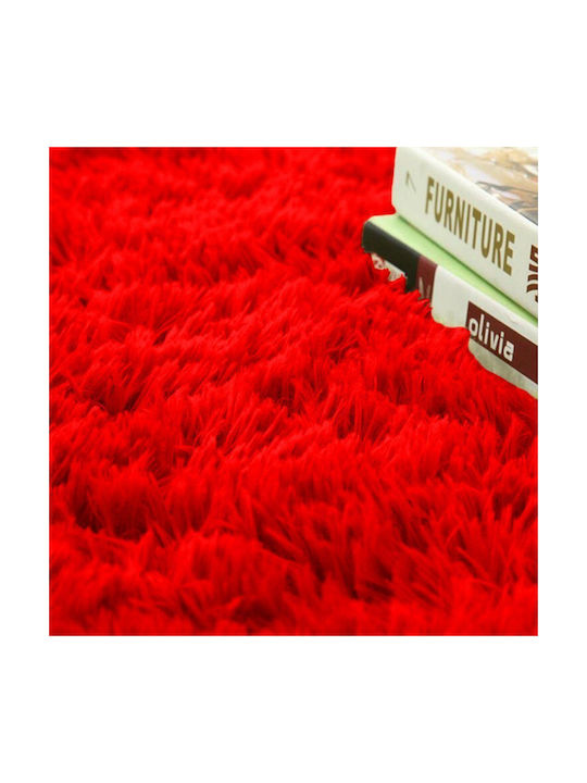 Strado Carpets Rutschfest Teppich Rund Zottelig Synthetisch,Polyester/Cotton/Leather Rot