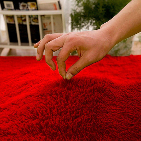 Strado Carpets Rutschfest Teppich Rund Zottelig Synthetisch,Polyester/Cotton/Leather Rot