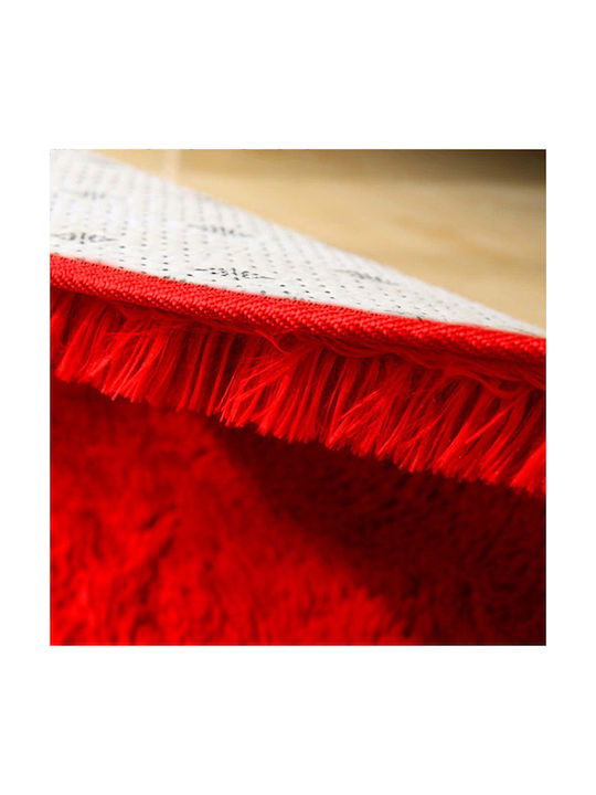 Strado Carpets Rutschfest Teppich Rund Zottelig Synthetisch,Polyester/Cotton/Leather Rot