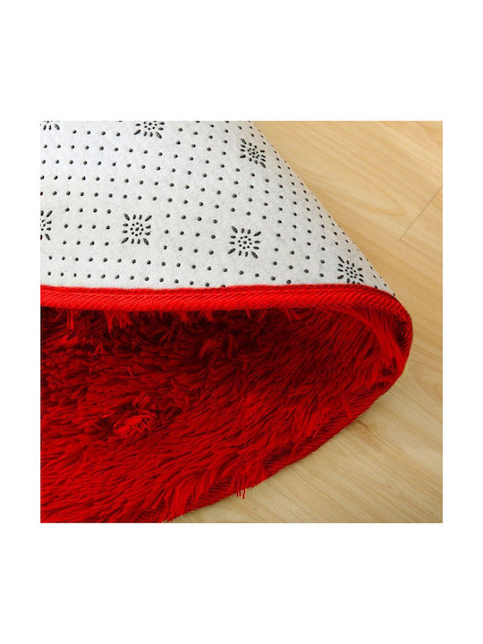 Strado Carpets Rutschfest Teppich Rund Zottelig Synthetisch,Polyester/Cotton/Leather Rot