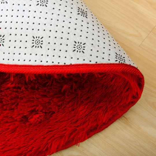 Strado Carpets Rutschfest Teppich Rund Zottelig Synthetisch,Polyester/Cotton/Leather Rot