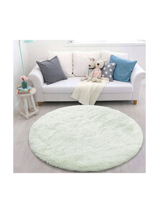 Strado Χαλί Στρογγυλό Shaggy White Lime Φ120cm