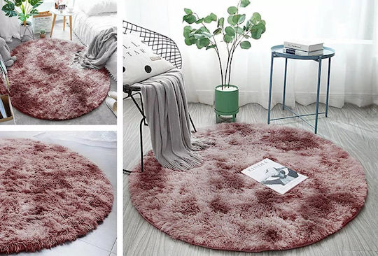 Strado Carpets Teppich Rund Zottelig Synthetisch,Polyester/Cotton/Leather Pink