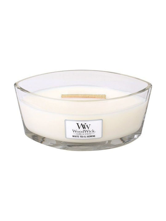 WoodWick Aromatic Candle in Jar with White Tea & Jasmine Scent White 453g