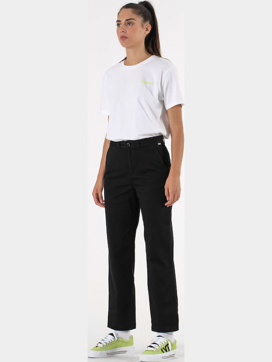 Women's High-waisted Chino Trousers Regular Fit Black