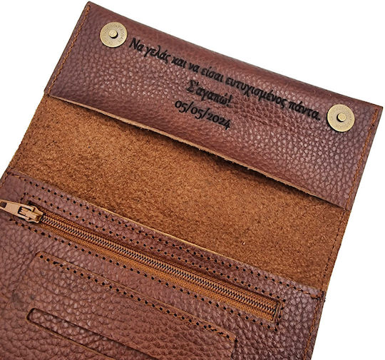 ByLeather Leather Tobacco Pouch Handmade with Engraving With Magnetic Clasp Brown
