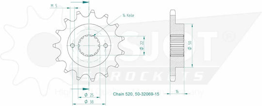 Esjot Front Steel Sprocket 520 Raw 15 Teeth 50-32069-15